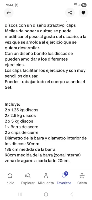 Kit de barra con discos de pesas