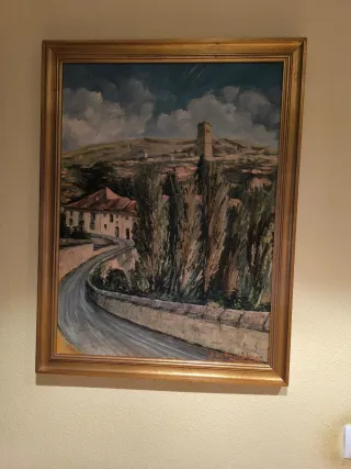 Paisaje al óleo con marco dorado