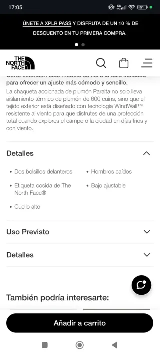 Chaqueta acolchada plumón The North Face hombre