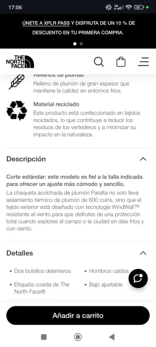 Chaqueta acolchada plumón The North Face hombre