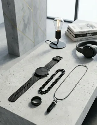 Conjunto de reloj, cadena, pulsera y anillo