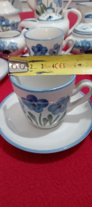 Juego de té de porcelana con flores azules