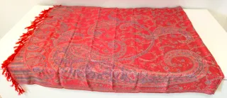 Scialle Pashmina fantasia Cachemire blu e rosso
