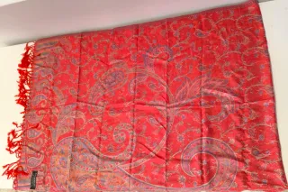 Scialle Pashmina fantasia Cachemire blu e rosso