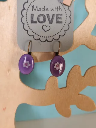 Lote pendientes resina UV azul y dorado