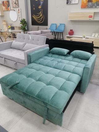 HERMOSO SOFA CAMA MATRIMONIO TERCIOPELO VERDE