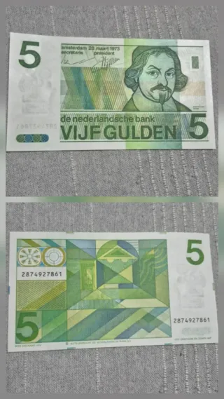 2 Banconote SC (UNC): Paesi Bassi 5 Gulden ed Egitto