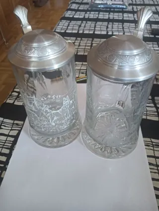 2 Bicchieri da Birra Tedesca in Vetro e Metallo