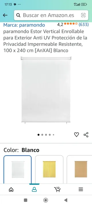 Estor enrollable blanco 100x240 cm