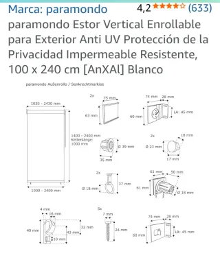 Estor enrollable blanco 100x240 cm