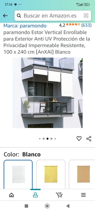 Estor enrollable blanco 100x240 cm