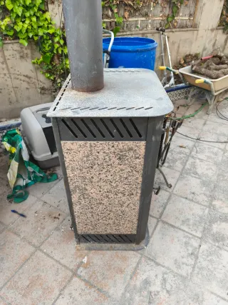 Chimenea de leña metálica con puerta de cristal