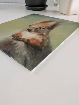 Cuadro Ardilla Óleo Original 24x30cm