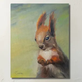 Cuadro Ardilla Óleo Original 24x30cm