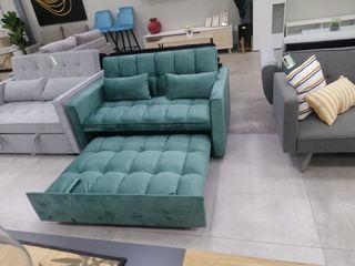 HERMOSO SOFA CAMA MATRIMONIO TERCIOPELO VERDE