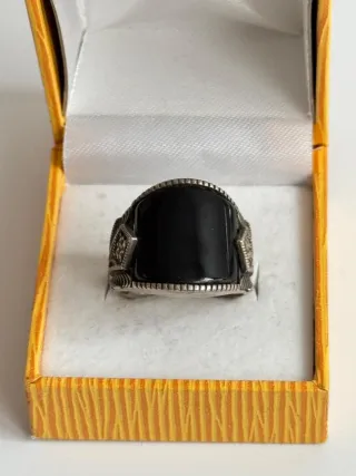 Anillo Plata 925 Ónix y Marcassitas
