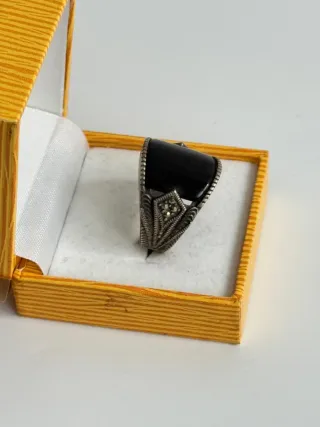 Anillo Plata 925 Ónix y Marcassitas