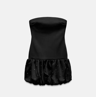 Vestido Zara Satinado Negro Strass Talla S