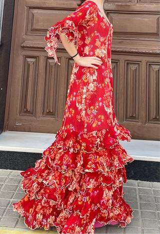 Traje de Flamenca rojo Talla 40/42 Elástico
