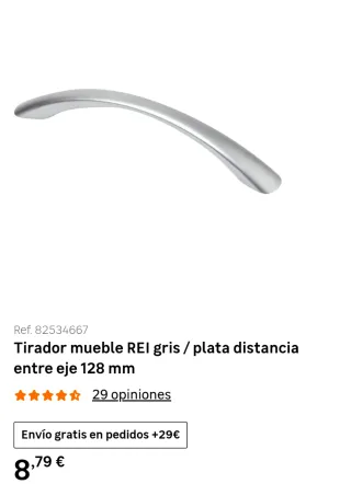 Tiradores de armario plateado