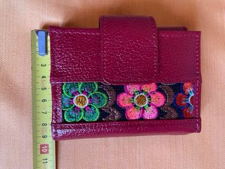 Cartera monedero piel bordada flores