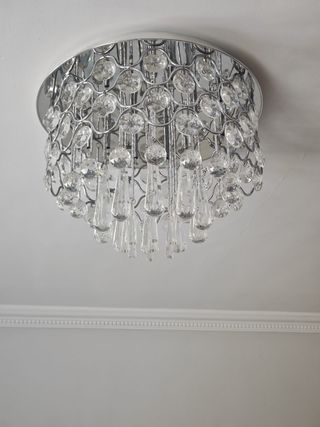 Lámpara Techo Cristal Plata Redonda