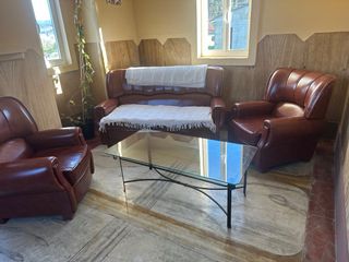 Conjunto Sofácama y Sillones + Mesa Cristal