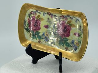 Bandeja porcelana M&Z Holandés flores dorada