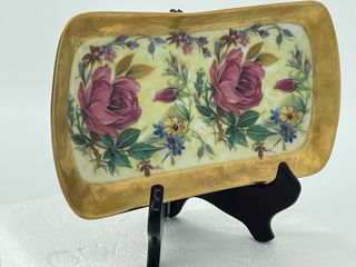 Bandeja porcelana M&Z Holandés flores dorada