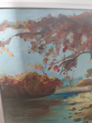 Opera acrilica paesaggio fiume