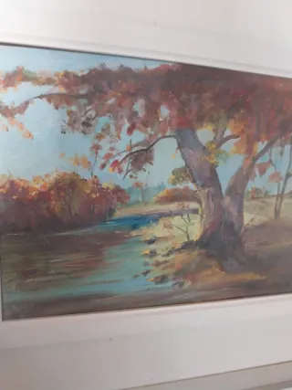 Opera acrilica paesaggio fiume