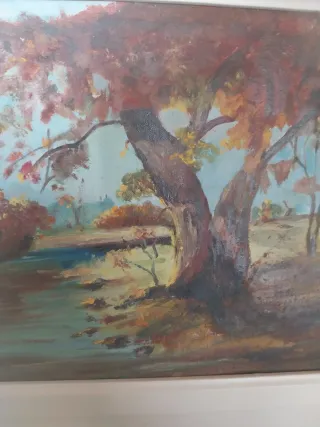 Opera acrilica paesaggio fiume