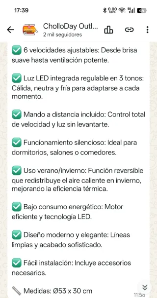 Ventilador de Techo WE Home con Luz