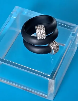 Anillo Caucho Plata y Circonitas Talla M