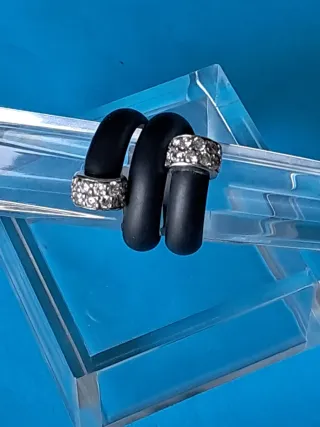 Anillo Caucho Plata y Circonitas Talla M