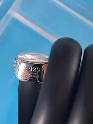 Anillo Caucho Plata y Circonitas Talla M