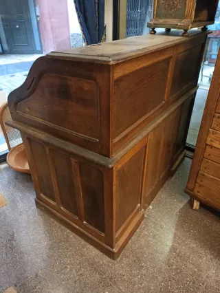 Escritorio de persiana roble antiguo