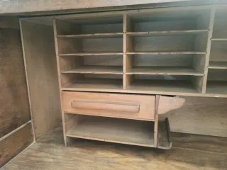 Escritorio de persiana roble antiguo