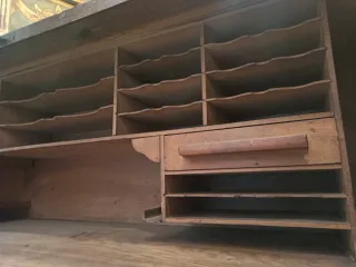 Escritorio de persiana roble antiguo