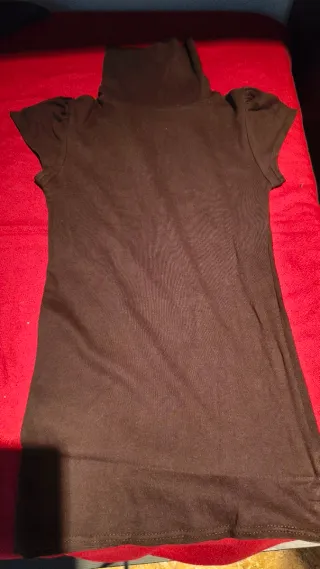 Camiseta cuello alto manga corta mujer marrón