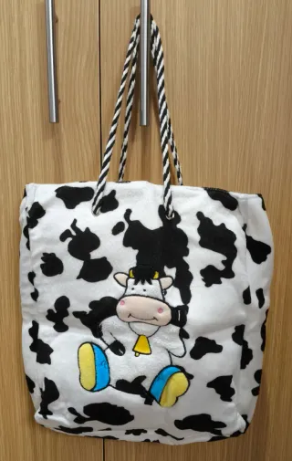 Bolso tote de tela con estampado de vaca