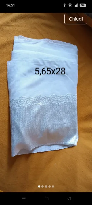 5,65 mt Bordo per tende in raso e pizzo bianco écr