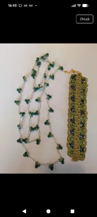 Parure collana e bracciale oro e verdi