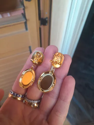 Orecchini vintage acciaio, agata naturale e giada