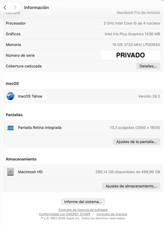 MacBook Pro 2020 i5/16/512GB Plata
