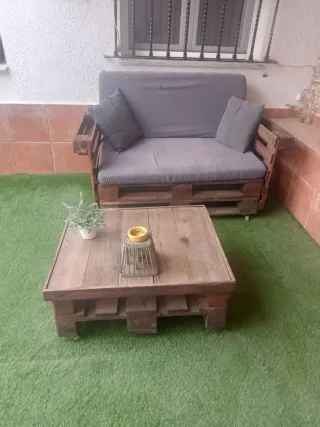 Conjunto Terraza Palets Madera y Tela