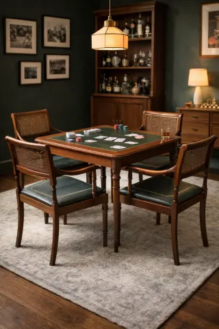 Mesa de juego inglesa + 4 sillas rejilla