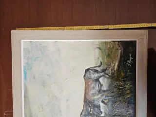 Quadro a olio con uomo e mucche