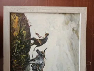 Quadro a olio con uomo e mucche