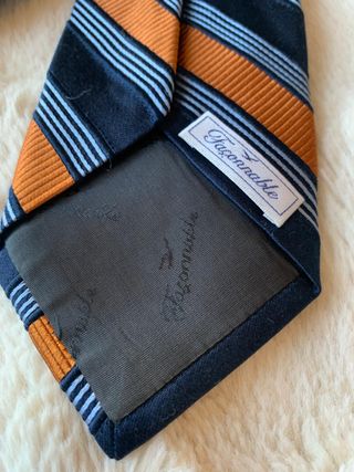 Corbata Façonnable SEDA Rayas AZUL y NARANJA 155cm